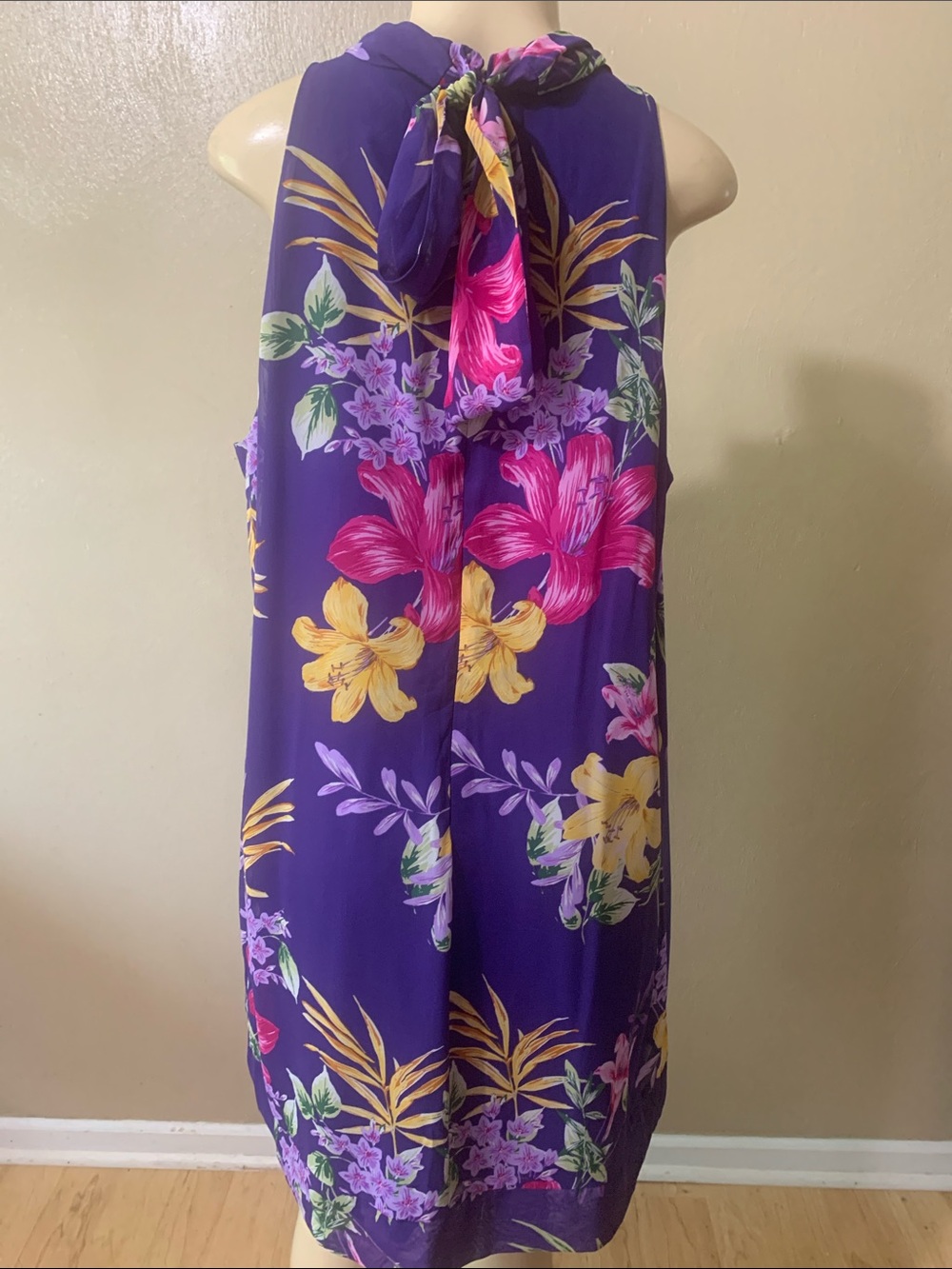Eva Mendes XL New York & Company Purple Floral Dress Pink Accents NWT - Picture 3 of 6